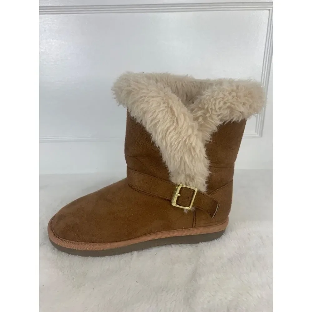 Place Brown Suede Girls Boots With Faux Fur Lining & Buckle Size 2